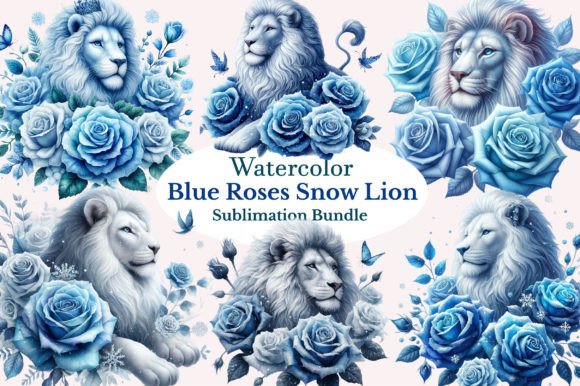 Download Blue Roses Snow Lion Clipart Bundle - Lion clipart Collection