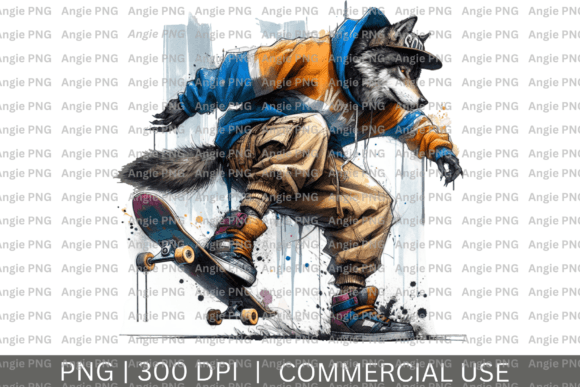 Download Watercolor Skateboarding Urban Wolf PNG - Premium Resources