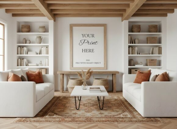 Download Rusti Boho Living Room Frame Mockup PSD - Living Collection