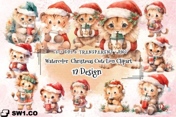 Download Watercolor Christmas Cute Lion Clipart - Lion clipart Collection
