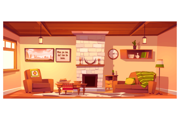 Download Wild West Living Room Empty Interior with Western Rustic Style Furniture - Living Collection